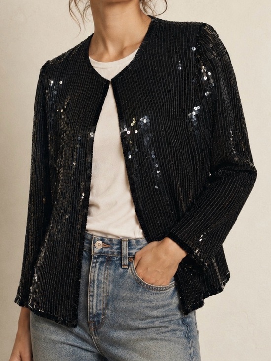 Stenay Jackets & Blazers - Stunning Stenay Silk and Sequin Vintage Black Jacket - Excellent Quality - Sm